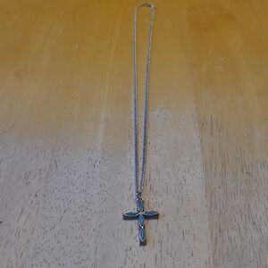 Petite Size Silver Cross Necklace with Blue Accents